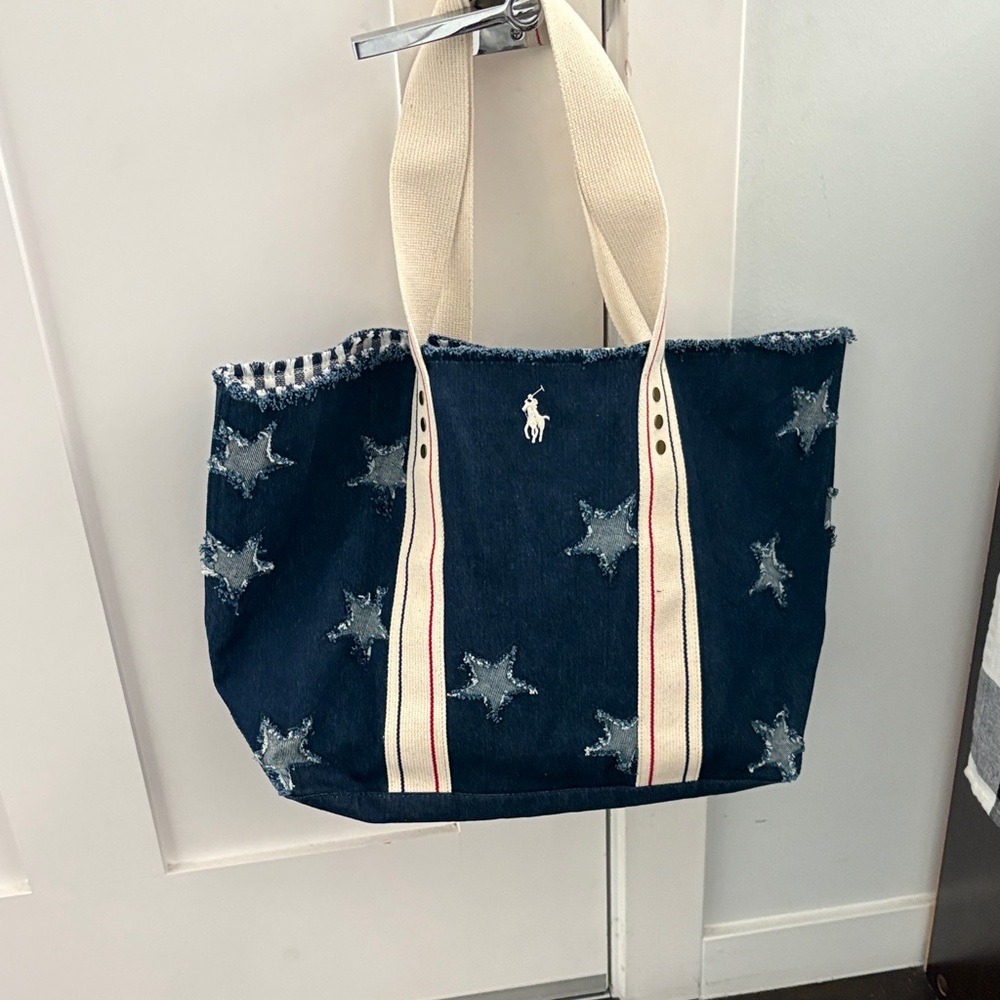 Polo Ralph Lauren Blue Star Tote with Cream Straps
